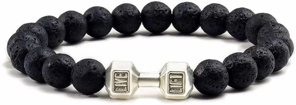 Unisex – Matte Lava Rock Dumbbell Bracelet | Fitness-Inspired Wristwear