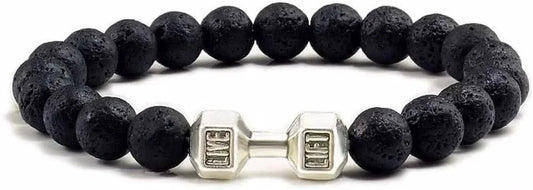 Unisex – Matte Lava Rock Dumbbell Bracelet | Fitness-Inspired Wristwear