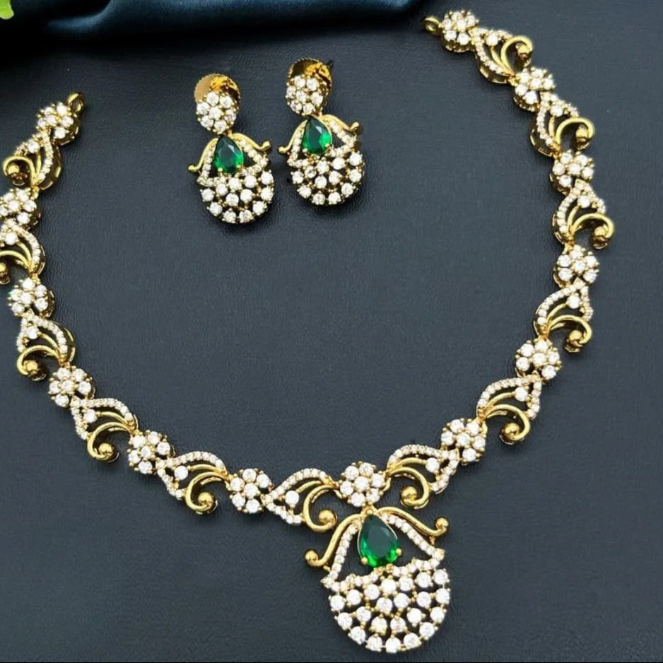 Emerald Grace Gold-Plated Necklace Set - Premium Quality