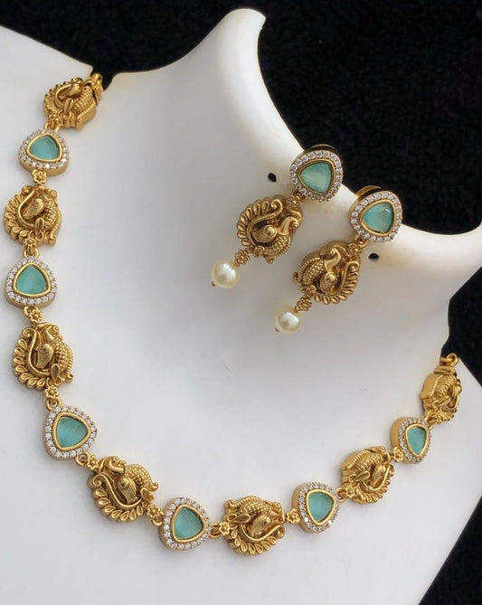 Peacock Grace Temple Necklace Set