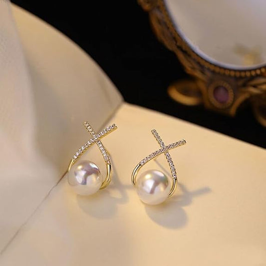 Twist & Pearl Elegance Stud Earrings