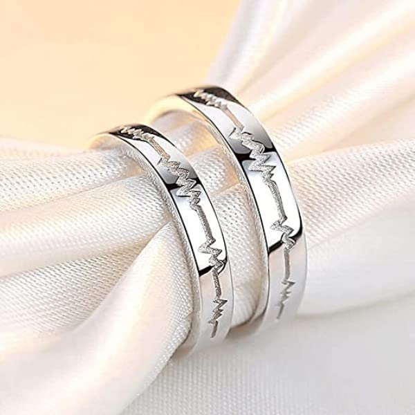 Couple Ring - Heartbeat Promise Couple Ring Set – Silver Engraved Bands