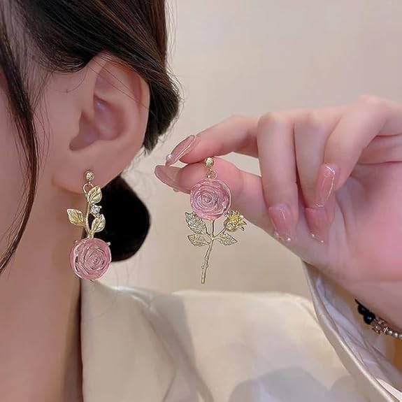 Blushing Rose Asymmetrical Earrings