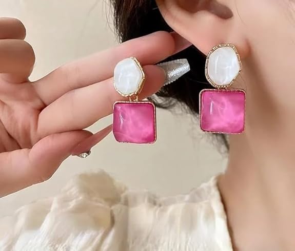 Pink & White Aurora Statement Earrings
