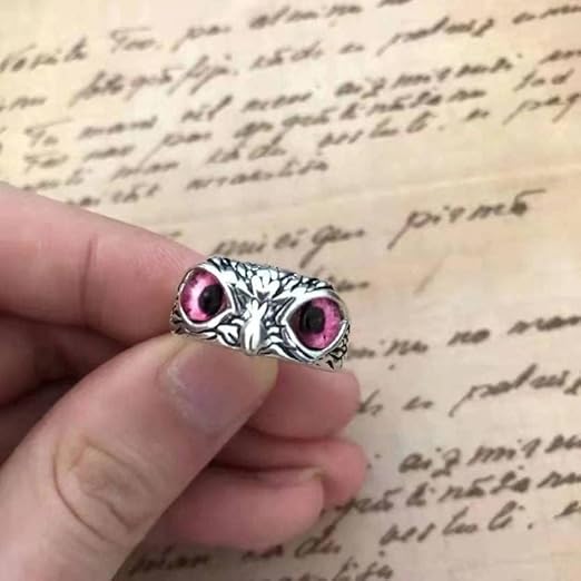 Mystic Owl Eye Ring – Silver with Vivid Purple Eyes