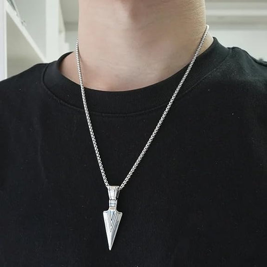 Noir Axis Pendant – Vertical Bar Necklace - Silver | Thin Chain