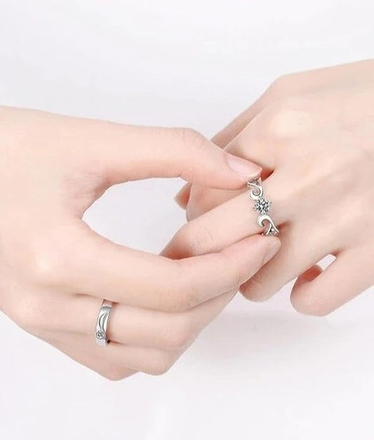 Couple Ring - Wings of Love – Silver plated Couple Ring Set with CZ Stones