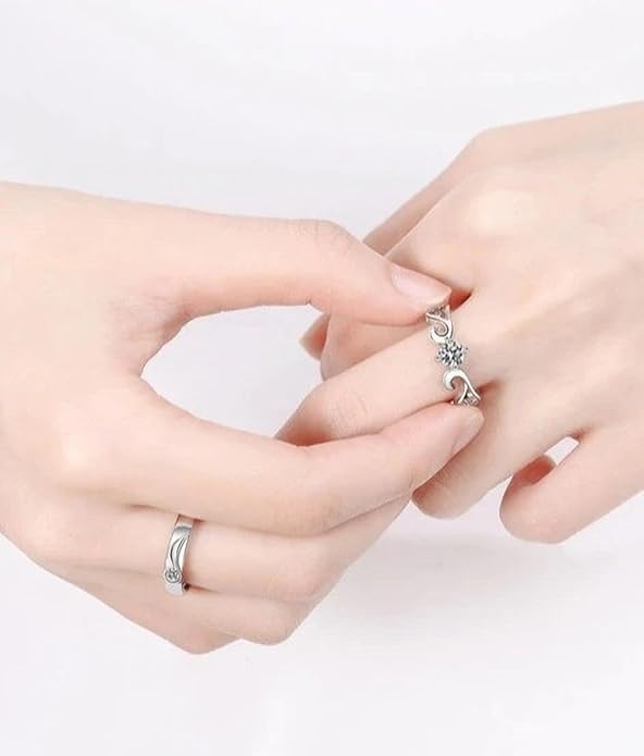 Couple Ring - Wings of Love – Silver plated Couple Ring Set with CZ Stones