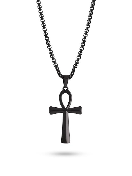Men's Black Ankh Cross Necklace – Symbol of Eternal Life