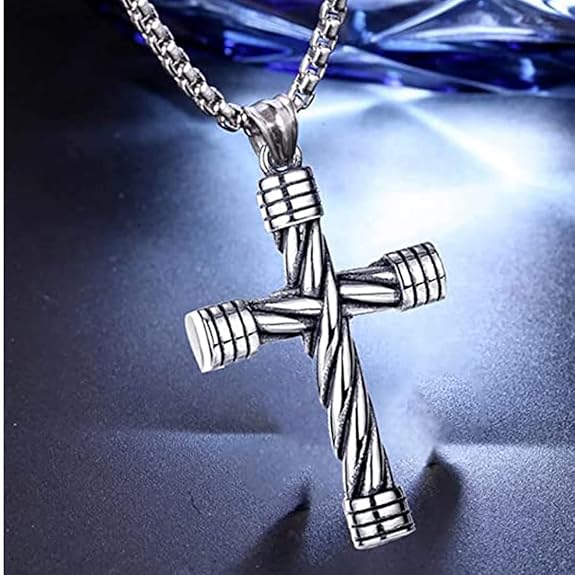 Men’s Steel Cable Cross Pendant – Rugged Industrial Necklace