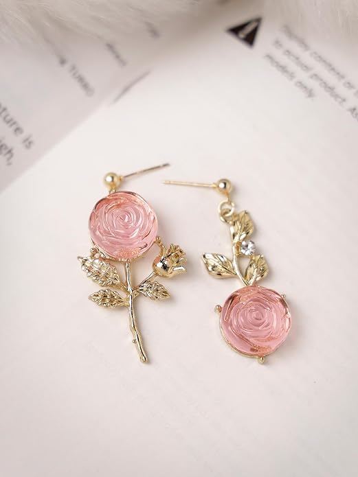 Blushing Rose Asymmetrical Earrings