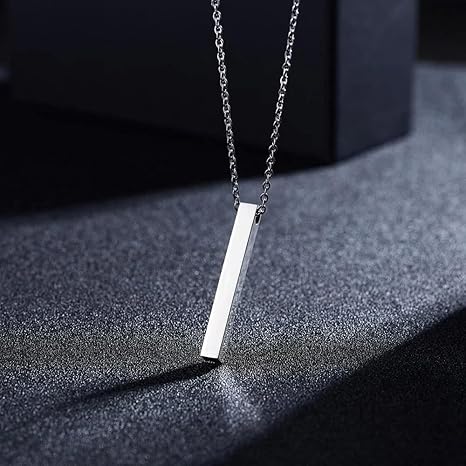 Minimalist Vertical Bar Pendant Necklace – Silver Sleek Edition