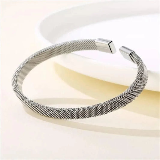 Men’s Stainless Steel Mesh Cuff Bracelet – Minimalist Open Bracelet