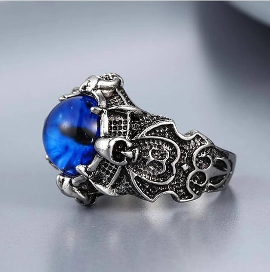 Celestial Blue Dragon Eye Ring – Adjustable Gothic Statement