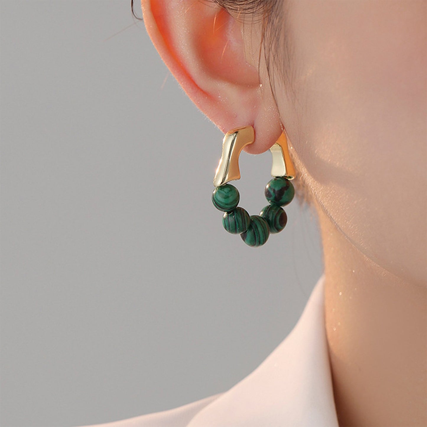 Aurora Malachite Beaded Hoop Earrings - Anti-tarnish