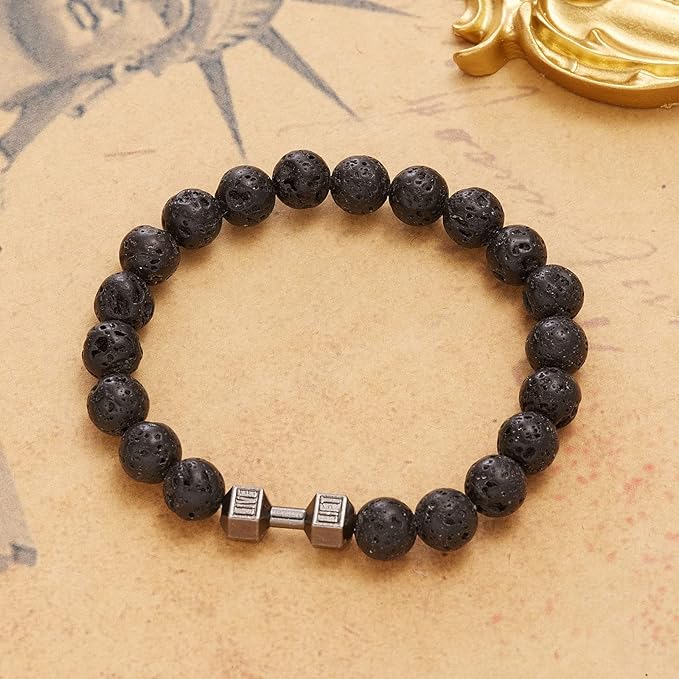 Unisex – Matte Lava Rock Dumbbell Bracelet | Fitness-Inspired Wristwear