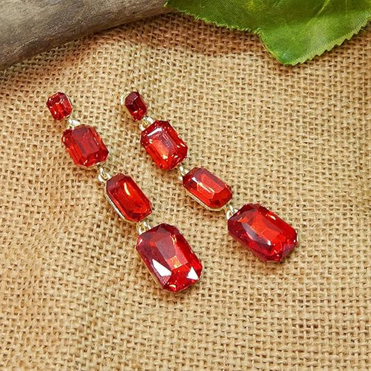 Crimson Royale Drop Earrings — Bold Red Crystal Dangles