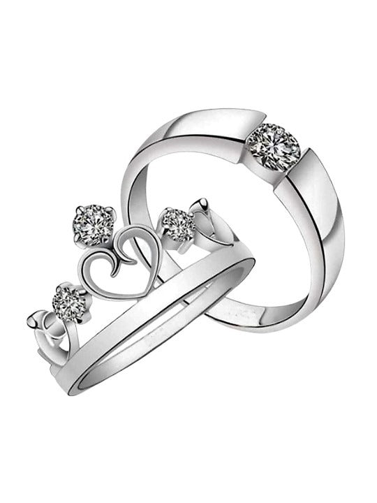Couple Ring - Elegant Heart CZ Couple Ring Set – Sterling Silver Finish