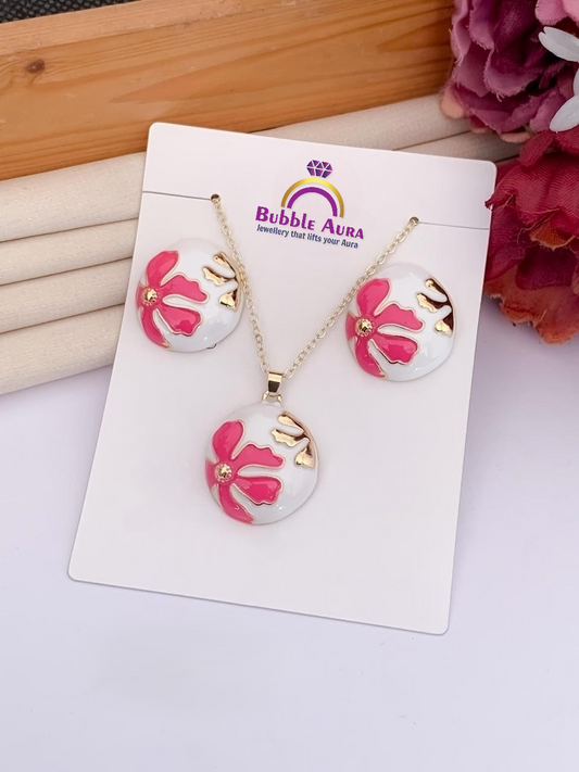 Blossom Aura Golden Enamel Pendant Set