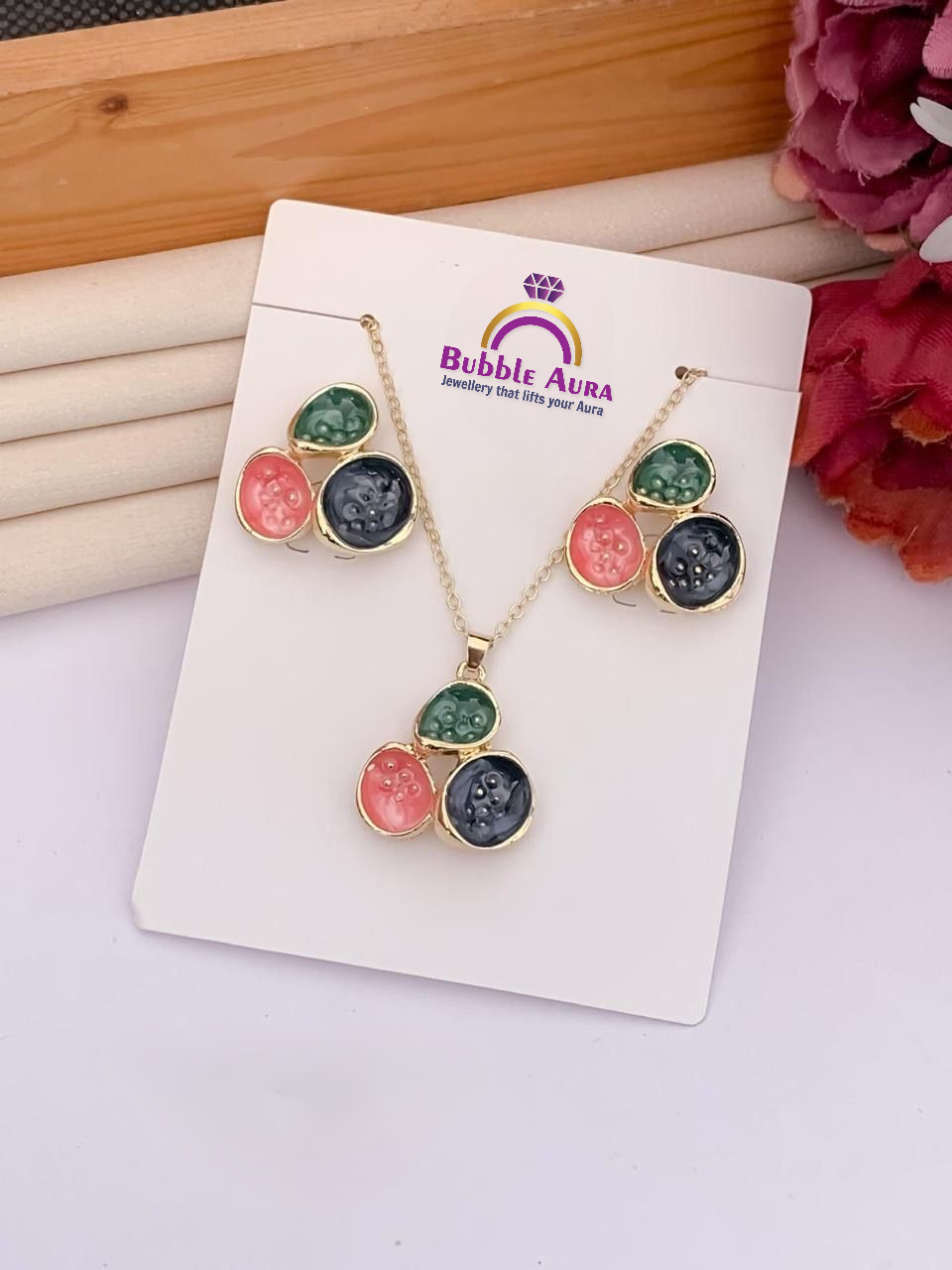 Eternal Grace Golden Enamel Pendant Set