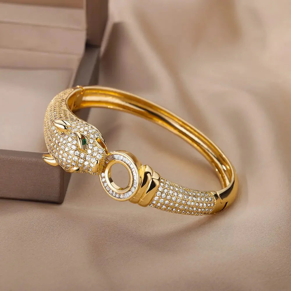 Brass Gold-Plated Cubic Zirconia Bangle-Style Bracelet