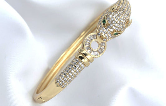 Brass Gold-Plated Cubic Zirconia Bangle-Style Bracelet