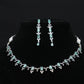 Delicate Aqua Blue & CZ Silver-Plated Necklace Set