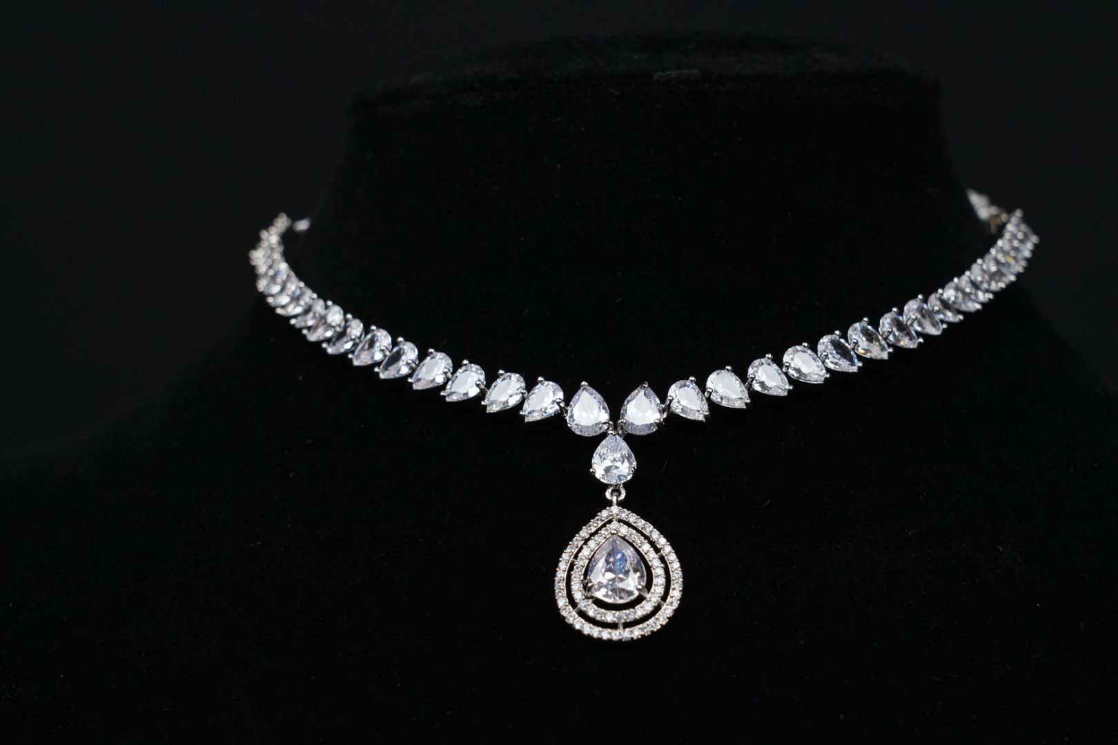 Elegant Teardrop CZ Silver-Plated Necklace Set
