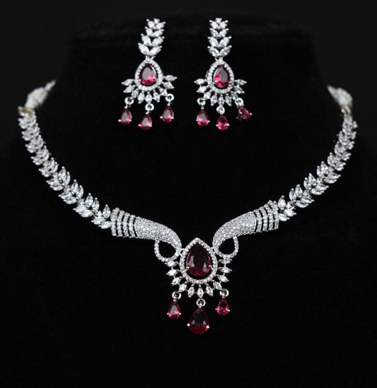 Ravishing Ruby American Diamond Necklace Set