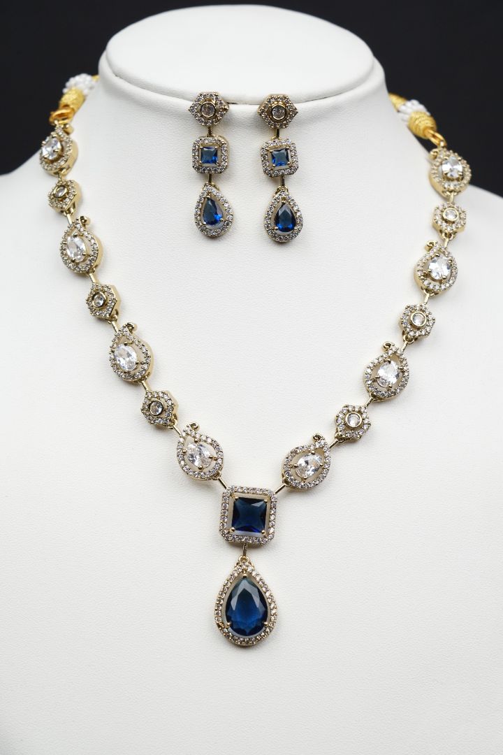 Royal Sapphire Gold-Plated Necklace Set - Victorian Polish