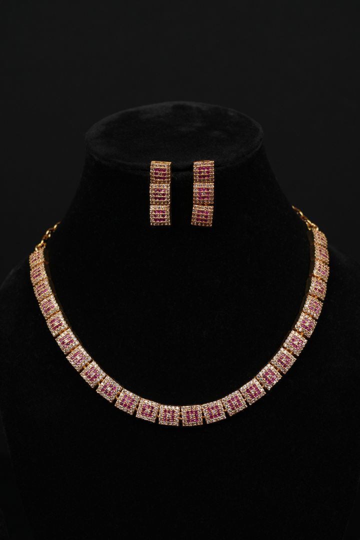Elegant Ruby and CZ Gold-Plated Necklace Set
