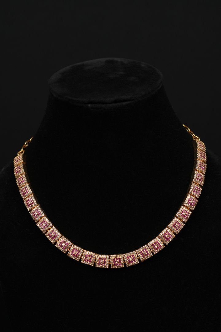 Elegant Ruby and CZ Gold-Plated Necklace Set