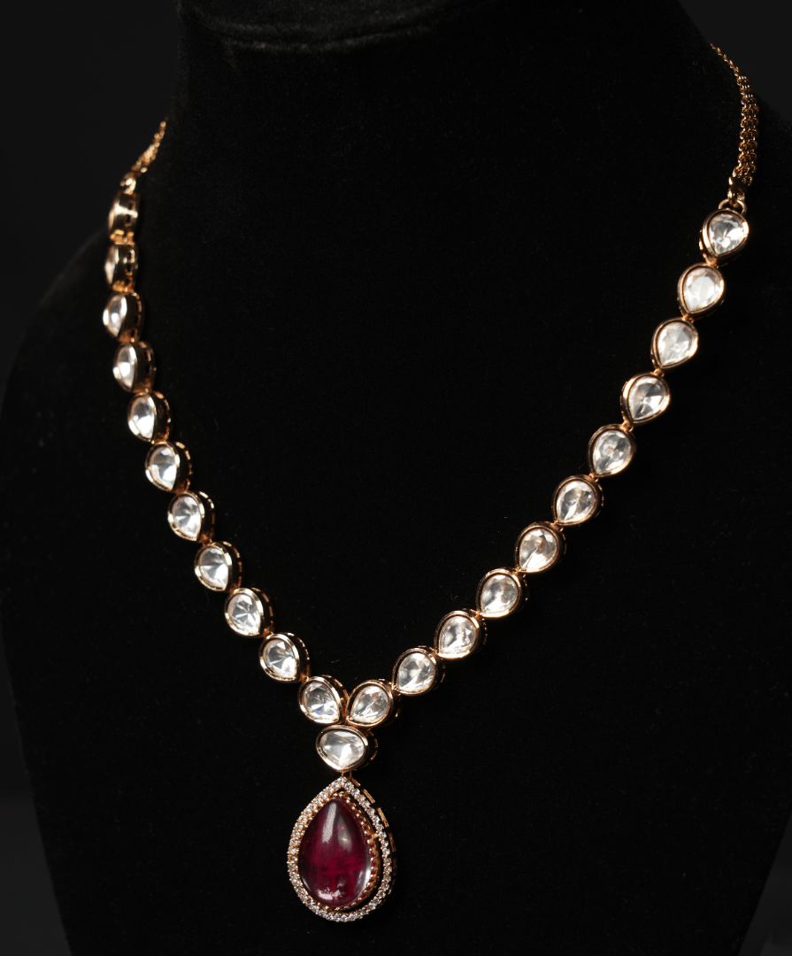 Ruby Red Drop Necklace with Earrings