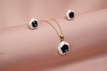 Blue Crystal Pendant Necklace & Stud Earrings Set