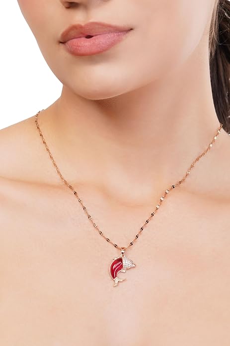 🐟 Elegant Gold Fish Pendant Necklace with Red & CZ Accents ✨