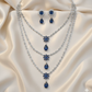 Royal Blue Sapphire-Inspired American Diamond Bridal Necklace Set