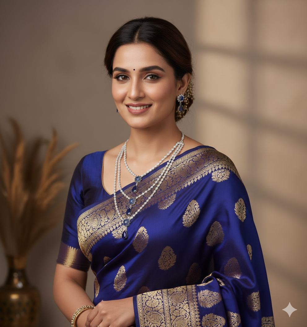 Royal Blue Sapphire-Inspired American Diamond Bridal Necklace Set