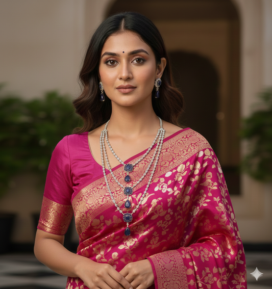 Royal Blue Sapphire-Inspired American Diamond Bridal Necklace Set