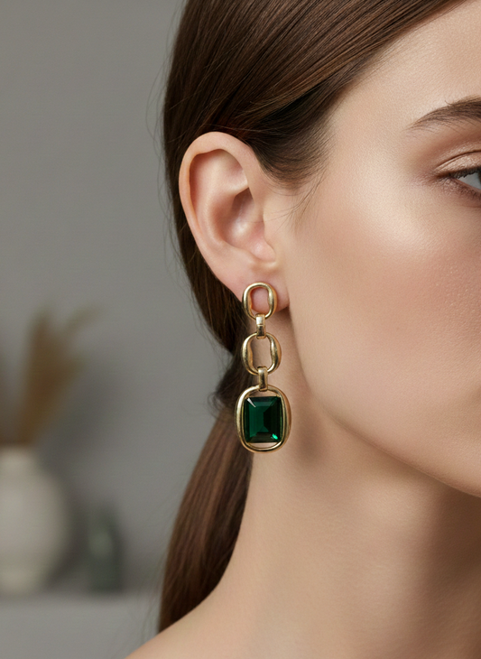 Emerald Link Luxe Drop Earrings