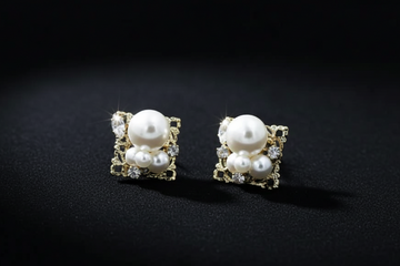 Regal Pearl Luxe Stud Earrings - with CZ Sparkle