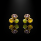Pair of earrings with multicolored gemstones on a black background