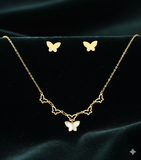 Delicate Gold Butterfly Necklace & Stud Earrings Set - Anti-tarnish
