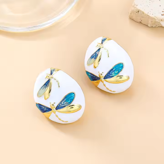 Retro Blue Butterfly Alloy Enamel Earrings | Ethnic Statement Studs
