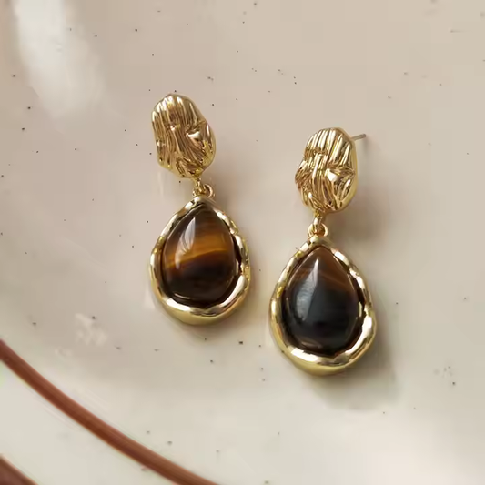 Amber Gold Textured Drop Earrings - Anti-tarnish