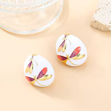 Golden Dragonfly Dreams Enamel Earrings | Ethnic Statement Studs