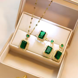Emerald Quadrate Rhinestone - Premium Gold-Plated CZ Jewellery Set
