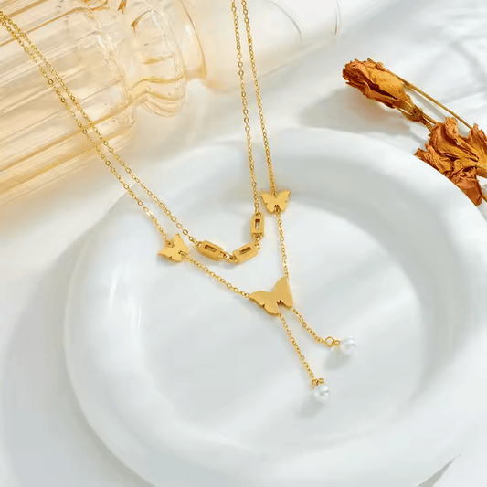Elegant Gold Butterfly Layered Necklace - Anti-tarnish