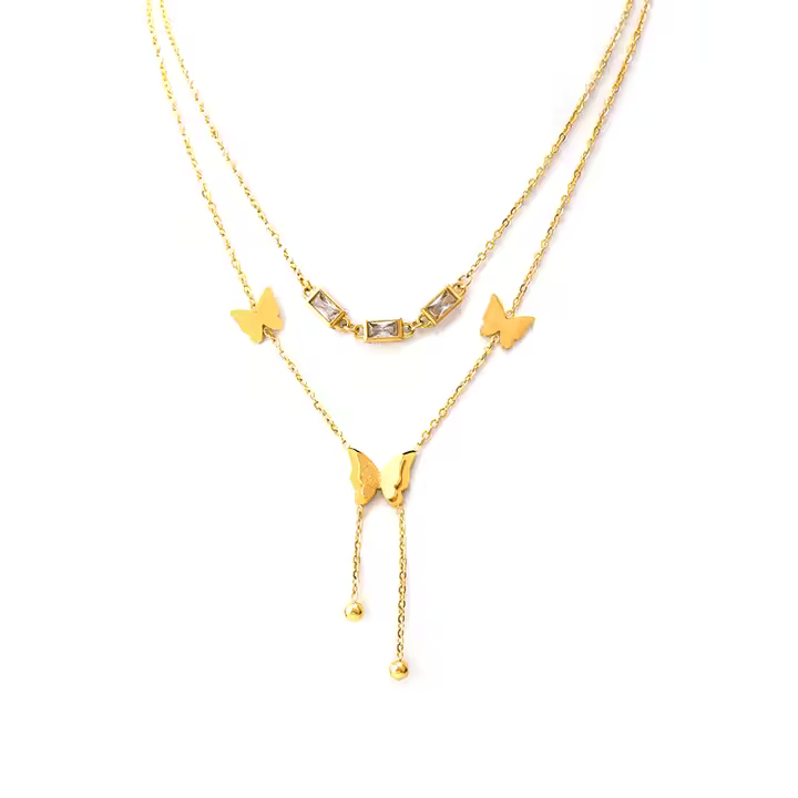 Elegant Gold Butterfly Layered Necklace - Anti-tarnish
