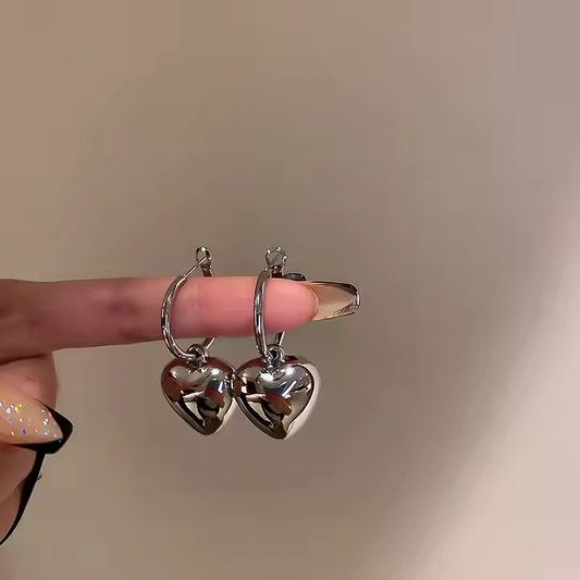 Luna Heart Silver Statement Earrings