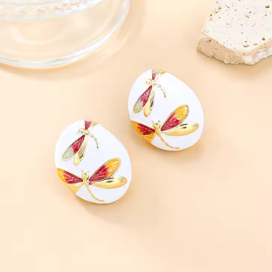 Retro Red Butterfly Alloy Enamel Earrings |  Ethnic Statement Studs